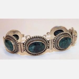 Samuel Benham, Signed BJC Sterling Silver 7" Raw Emerald Bracelet Marked 925